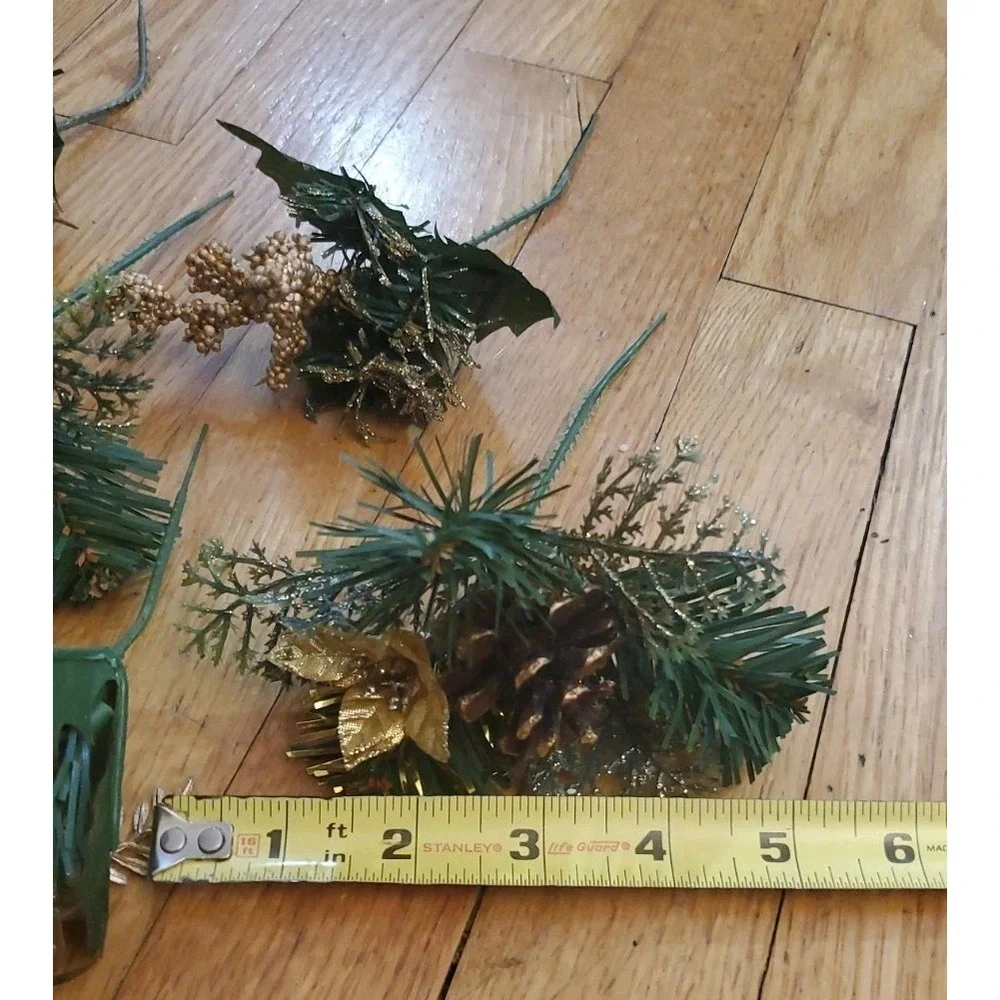 Artificial Pine Stem Fake Pine Cone Glitter Fruit Apple Gold Details Floral Pick
